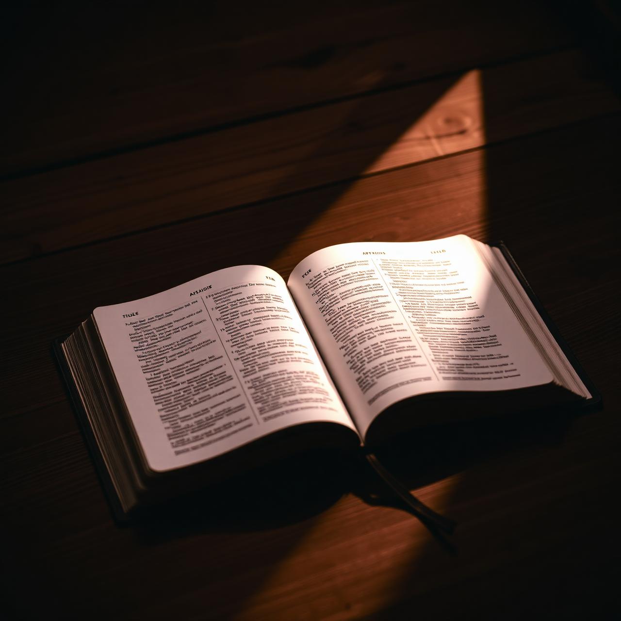 Bible ouverte sous une lumière
